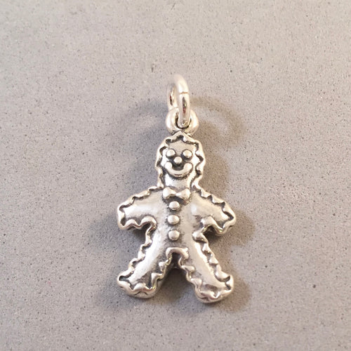 GINGERBREAD MAN COOKIE .925 Sterling Silver 3-D Charm Pendant Christmas CH07
