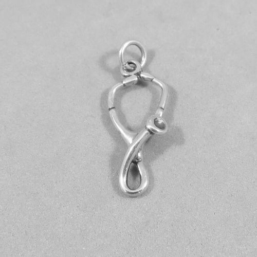 Sale! STETHOSCOPE .925 Sterling Silver Charm Pendant Hospital Doctor Nurse Medical SL37K