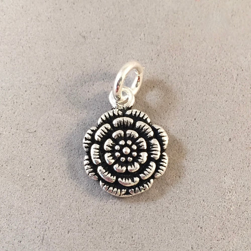 Sale! ROSE BLOOM Flat .925 Sterling Silver 3-D Charm Pendant Flower Garden SL70R