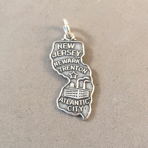 Sale! NEW JERSEY MAP .925 Sterling Silver State Charm Travel Newark Atlantic City Trenton ST-NJ