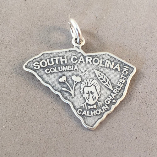 Sale! SOUTH CAROLINA MAP .925 Sterling Silver State Charm Travel Columbia Charleston ST-SC