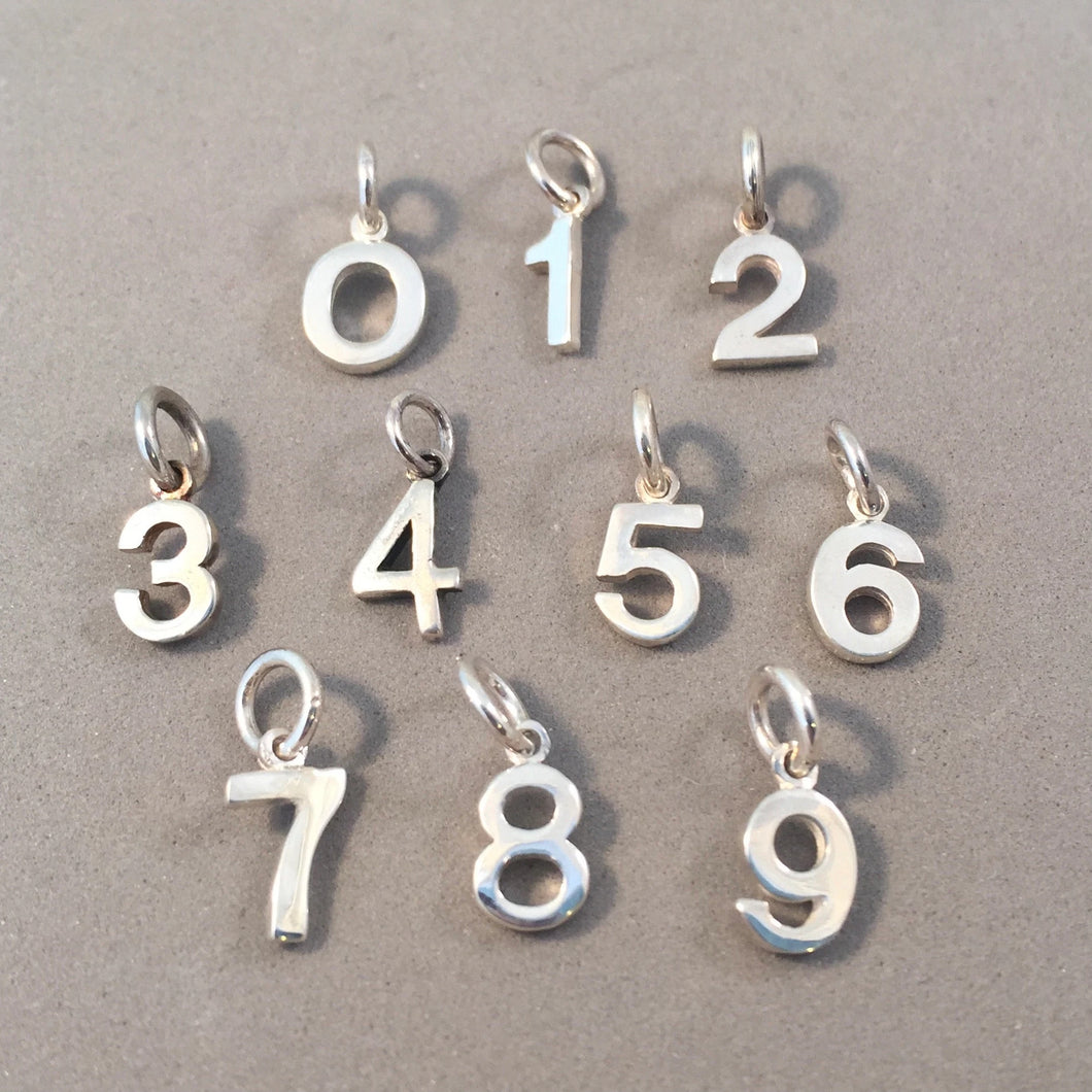 Sale! NUMBER Tiny .925 Sterling Silver Charm Pendant Birthday Lucky Digit 1  2 3 4  6 7  9 Zero SL25