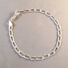 Load image into Gallery viewer, CHARM BRACELET Light Flat Long Oval Lobster Clasp .925 Sterling Silver Starter 4 x 8 mm Link 7"- 9" CB12