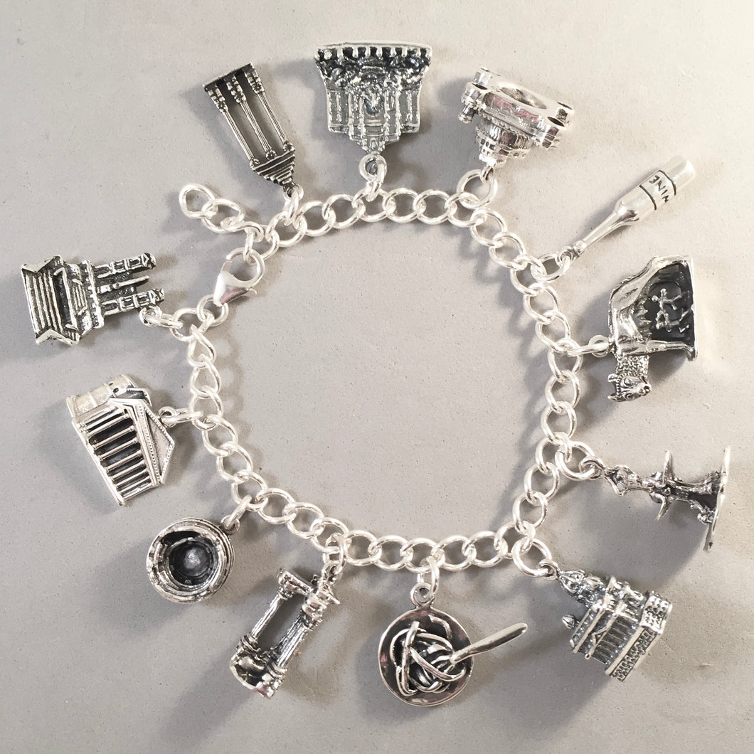 ROME MEMORIES .925 Sterling Silver Travel Souvenir Charm Bracelet Italy Colosseum Trevi St Peters & More!