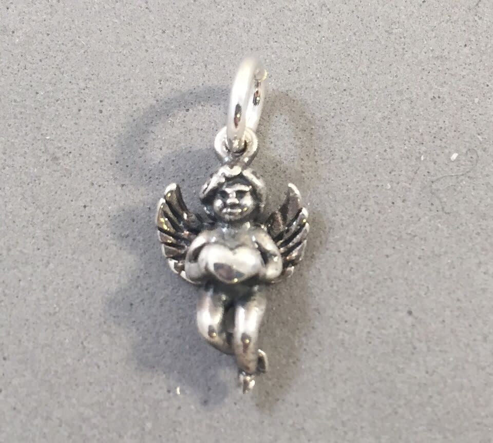 Sale! CHERUB WITH HEART .925 Sterling Silver Charm Angel Love Valentine Pendant SL15G