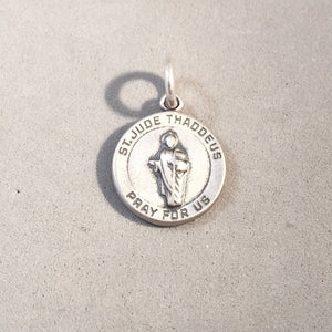 Sale! ST JUDE THADDEUS .925 Sterling Silver Medal/Medallion Charm Pendant Faith Religion Pray For Us Saint Round SL15