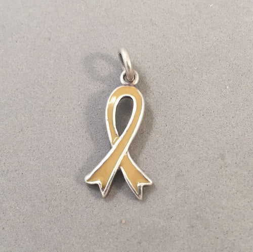 Sale! YELLOW RIBBON .925 Sterling Silver 3-D Charm Pendant Military SL36D