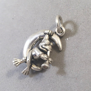 Sale! FROG WITH HORN ON MOON .925 Sterling Silver Charm Pendant SL83H