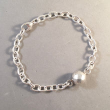 Load image into Gallery viewer, CHARM BRACELET Hammered Ball Center .925 Sterling Silver Lobster Clasp Starter Oval Loop Link CB33