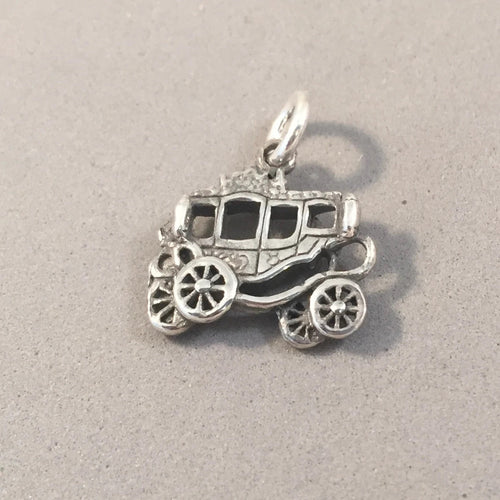 Sale! STAGECOACH .925 Sterling Silver 3-D Charm Pendant Covered Wagon Carriage Princess Old West SL03J