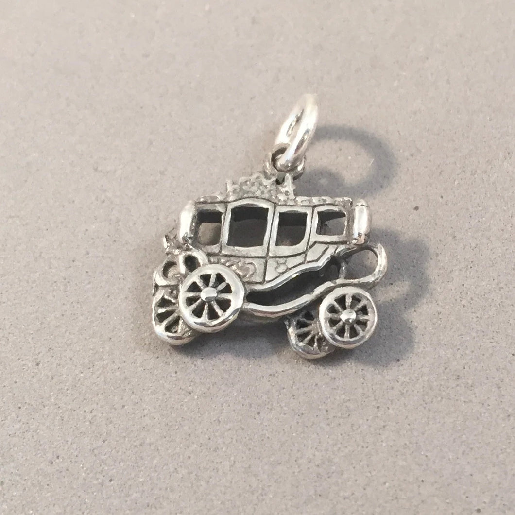 Sale! STAGECOACH .925 Sterling Silver 3-D Charm Pendant Covered Wagon Carriage Princess Old West SL03J