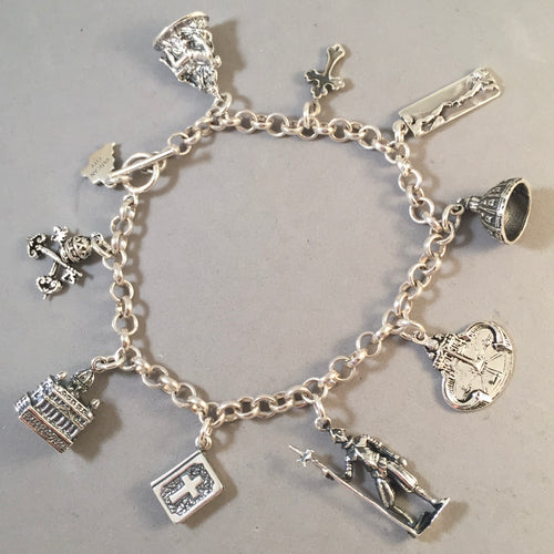 VATICAN CITY MEMORIES .925 Sterling Silver Travel Souvenir Charm Bracelet Italy Rome St Peters Sistine Chapel Pieta & More!