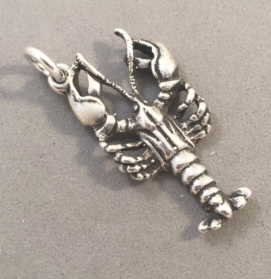 Sale! LOBSTER Large .925 Sterling Silver Charm Pendant Maine Hawaii Sl28H