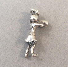 Load image into Gallery viewer, Sale! CHEERLEADER With Megaphone 925 Sterling Silver 3-D Charm Pendant Sports Cheer Pep Squad SL81E