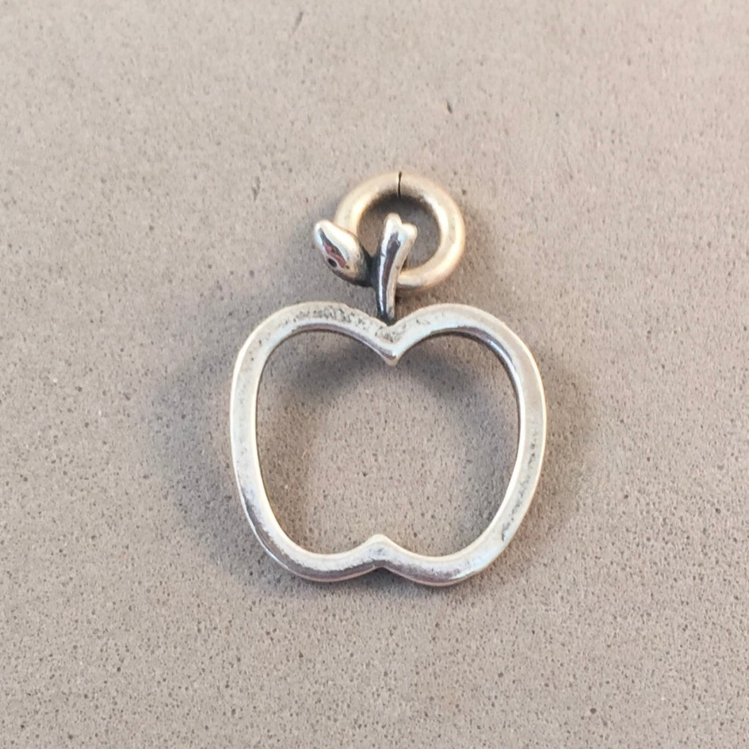 Sale! APPLE OUTLINE .925 Sterling Silver Charm Pendant Fruit Washington New York Michigan Teacher SL22O