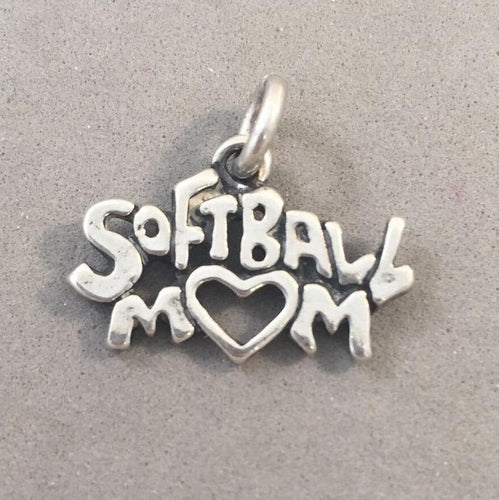 Sale! SOFTBALL MOM .925 Sterling Silver Charm Pendant Player Sports SL29G