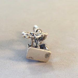 CAPTAIN AT THE HELM .925 Sterling Silver Charm Pendant Sailing Boating Boat Ships Wheel Ocean BV12