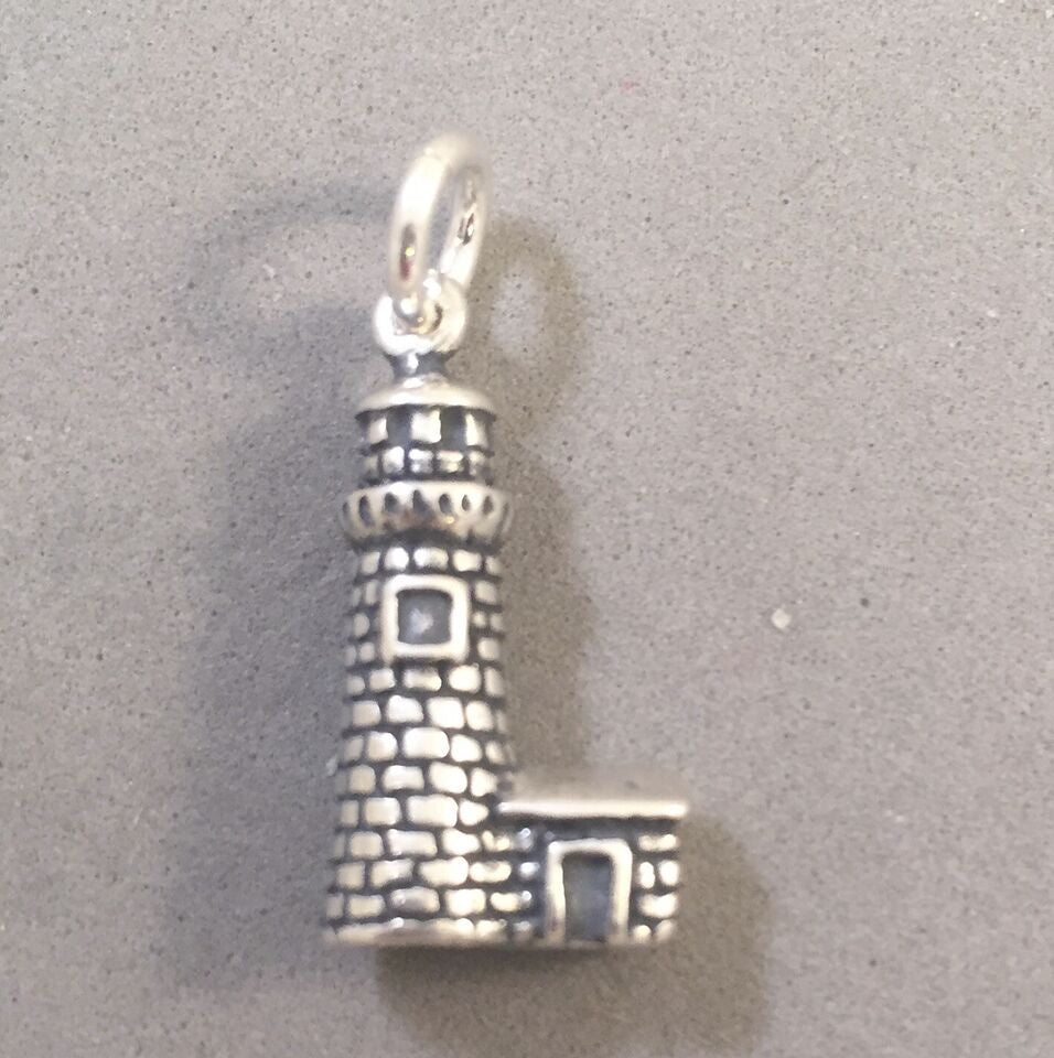 Sale! LIGHTHOUSE .925 Sterling Silver Charm Pendant Ocean Lake Shore Brick New SL48M