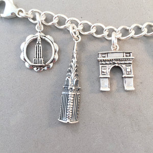 NEW YORK CITY MEMORIES .925 Sterling Silver Travel Souvenir Charm Bracelet Statue of Liberty Rockefeller Empire State and More!