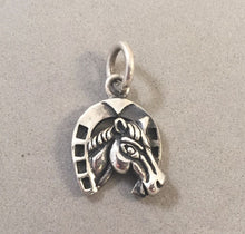 Load image into Gallery viewer, Sale! HORSE HEAD in HORSESHOE .925 Sterling Silver Charm Pendant Equestrian Cowboy Shoe SL47I