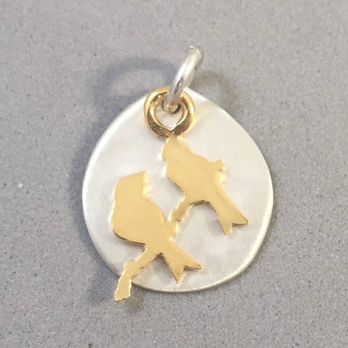 BIRDS Kevin-N-Anna 14K Gold Plated Dangle on Sterling Silver Charm Handmade Satin Finish KA21-B