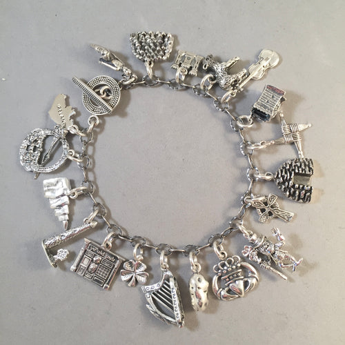 IRELAND MEMORIES .925 Sterling Silver Travel Souvenir Charm Bracelet Blarney Castle, Claddagh, Cliffs of Moher, Giants Causeway and More!