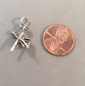 Sale! LACROSSE HELMET & STICKS .925 Sterling Silver 3-D Charm Pendant Equipment Field Box Intercross Player SL82J