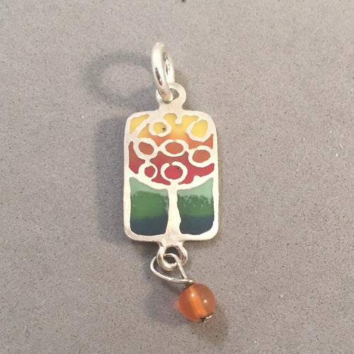 TREE Orange Kevin-N-Anna Studios Epoxy .950 Sterling Silver Charm Pendant Handmade KA17