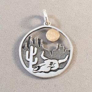 DESERT SCENE .925 Sterling Silver Charm Pendant Saguaro Cow Skull Moon Monument Valley Arizona Utah DS15