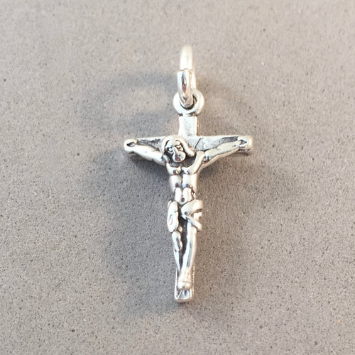 CRUCIFIX .925 Sterling Silver Charm Pendant Cross Easter Faith Religion CE06