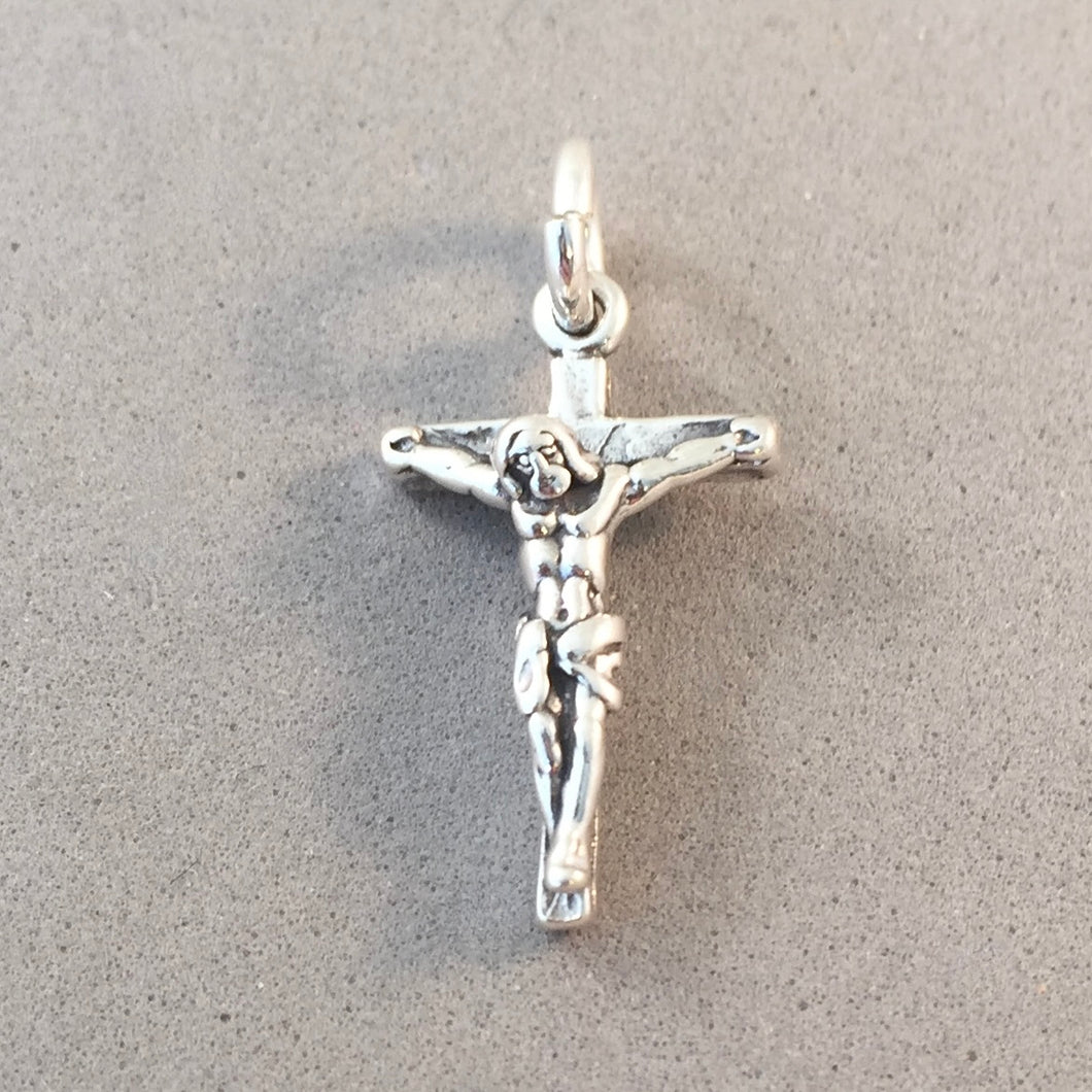 CRUCIFIX .925 Sterling Silver Charm Pendant Cross Easter Faith Religion CE06