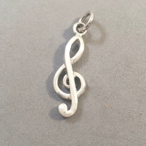 Sale! TREBLE CLEF Rounded Large .925 Sterling Silver 3-D Charm Pendant Sheet Love Music Score Band Symbols SL76I