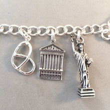 Load image into Gallery viewer, NEW YORK CITY MEMORIES .925 Sterling Silver Travel Souvenir Charm Bracelet Statue of Liberty Rockefeller Empire State and More!