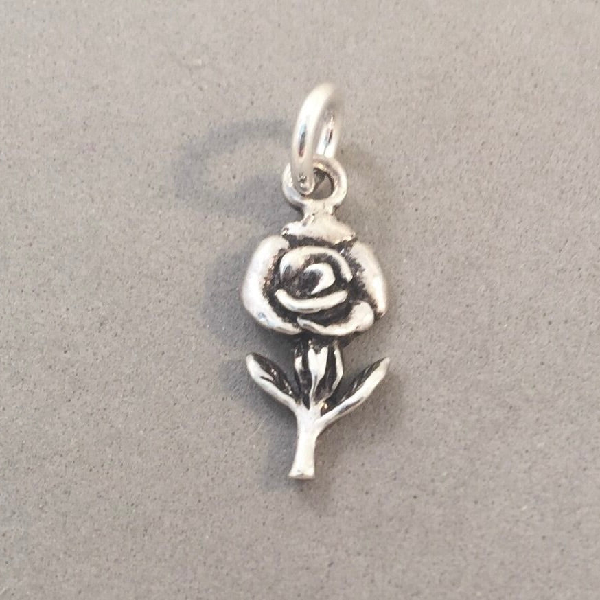 Sale! FLOWER Small Blooming with Stem .925 Sterling Silver 3-D Charm Pendant Flower Garden Nature SL70H