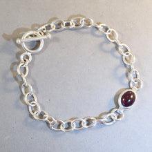 Load image into Gallery viewer, CHARM BRACELET Garnet Center .925 Sterling Silver Toggle Clasp 7" Starter Stone Oval Loop Link CB30