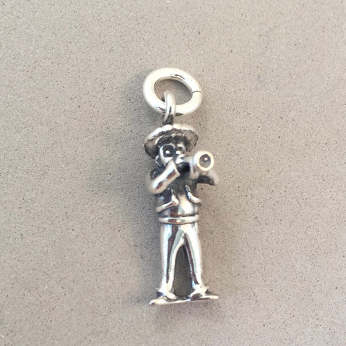 MARIACHI HORN PLAYER .925 Sterling Silver 3-D Charm Pendant Music Instrument Mexico Band FM05