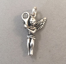 Load image into Gallery viewer, Sale! TENNIS PLAYER ANGEL .925 Sterling Silver Charm Pendant Racket Girl Sports SL30H