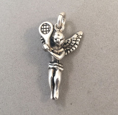 Sale! TENNIS PLAYER ANGEL .925 Sterling Silver Charm Pendant Racket Girl Sports SL30H