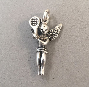 Sale! TENNIS PLAYER ANGEL .925 Sterling Silver Charm Pendant Racket Girl Sports SL30H