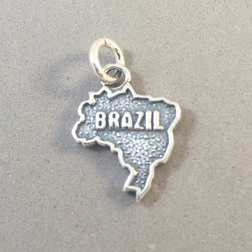 Sale! BRAZIL MAP .925 Sterling Silver Charm Pendant Outline Shape Word Country South America Sao Paulo Rio Tourist Travel SL54R