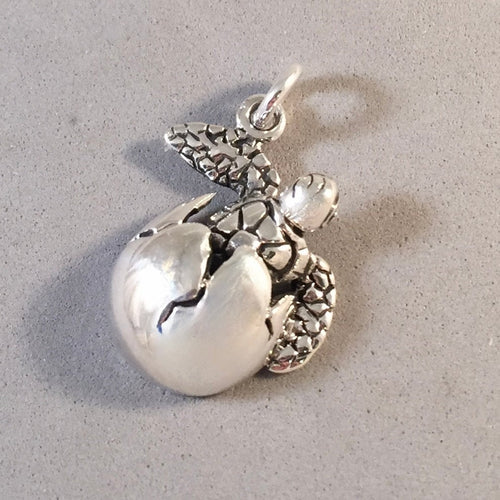 HATCHING Baby SEA TURTLE Large .925 Sterling Silver Tiny Charm Pendant Beach Ocean Egg NT36