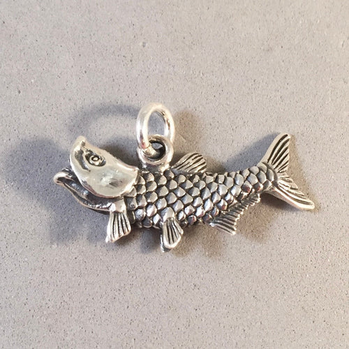 TARPON FISH Sterling Silver 3-D Charm Pendant Florida Sport Fishing Key West NT53