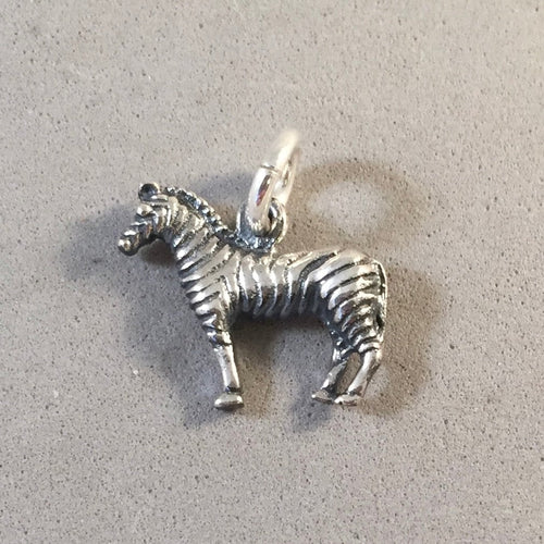 ZEBRA Small .925 Sterling Silver 3-D Charm Pendant Cut Out Safari Africa Animal AN45