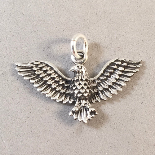 EAGLE .925 Sterling Silver 3-D Charm Pendant Flying Bird Golden Bald American BI34