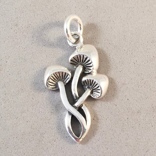 MUSHROOMS .925 Sterling Silver Charm Pendant Toadstool Garden Nature Fungus Shroom Food GA63