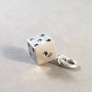 DIE .925 Sterling Silver 3-D Charm Pendant Casino Gambling Dice Game Las Vegas Atlantic City HB09