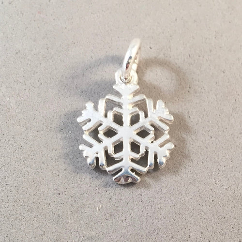 SNOWFLAKE Shiny .925 Sterling Silver Charm Pendant Snow Christmas Holiday Winter Sports HL15