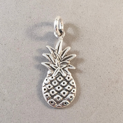 PINEAPPLE Detailed .925 Sterling Silver Charm Pendant Fruit Food Kitchen Hawaii  Florida Costa Rica KT74