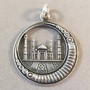 TAJ MAHAL Oversized .925 Sterling Silver Charm Pendant Circle Crescent Agra India Palace TA51