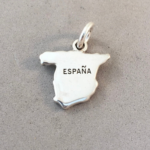 ESPANA MAP .925 Sterling Silver Charm Pendant Europe Spain Barcelona Madrid Granada Seville Country Souvenir CT09-SP